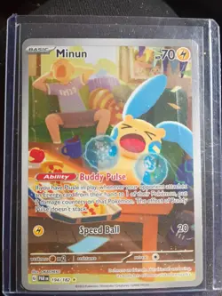 Pokemon TCG Minun 194/182 SV04 Paradox Rift Illustration Holo Full Art Card - Image 1
