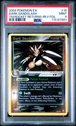 2004 POKEMON EX TEAM ROCKET RETURNS #18 DARK SANDSLASH-REVERSE FOIL PSA 9 - Image 1