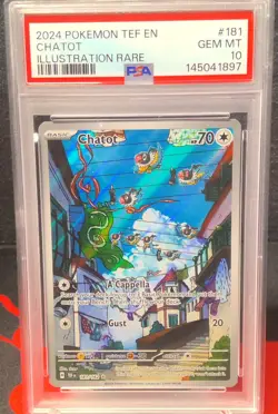 Pokemon 2024 Temporal Forces Chatot 181/162 Illustration Rare PSA GEM MINT 10 - Image 1