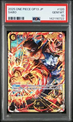 2025 ONE PIECE JAPANESE OP13-CARRYING ON HIS WILL #120 SABO BANDAI NAMCO PSA10 - Image 1