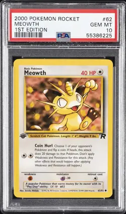 2000 POKEMON ROCKET 1ST ED #62 MEOWTH PSA 10 - Image 1