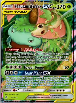 Venusaur & Snivy GX 1/236 Holo Rare GX Cosmic Eclipse Pokemon NM - Image 1