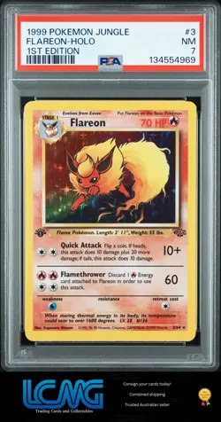 1999 Pokemon TCG Jungle 1st Edition #3 Flareon Holo Card PSA 7 - Image 1