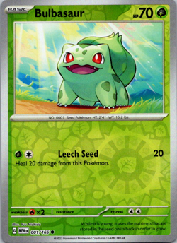 Pokemon TCG: Bulbasaur 001/165 Reverse Holo - Scarlet & Violet 151 NM - Image 1