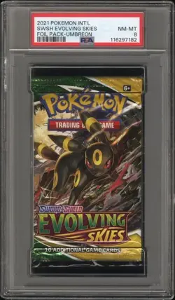 PSA 8 - 2021 Pokemon SWSH Evolving Skies UMBREON Sealed Booster Pack (7182) - Image 1