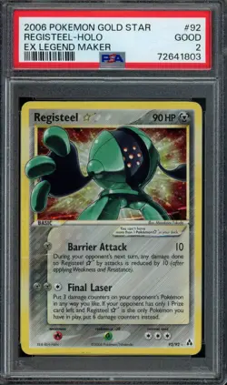 Pokemon Registeel Gold Star Holo 2006 EX Legend Maker #92 PSA 2 Good - Image 1
