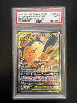 Eevee & Snorlax GX SM169 PSA 9 Tag Team Tins Pokemon Card - Image 1