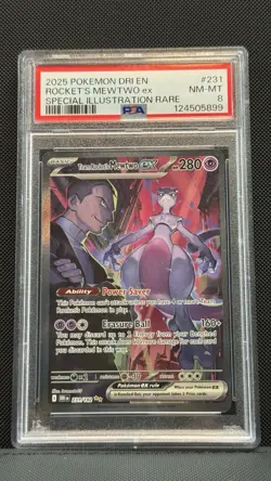 2025 POKEMON DRI EN DESTINED RIVALS #231 TEAM ROCKET'S MEWTWO EX SIR PSA 8 - Image 1