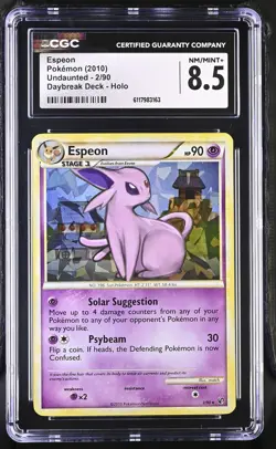 CGC 8.5 Espeon 2010 Undaunted 2/90 Cracked Ice Holo Pokemon Card - Image 1