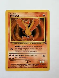 Moltres 27/62 1999 Pokemon TCG Fossil Set Non Holo Rare Card Vintage WOTC Played - Image 1