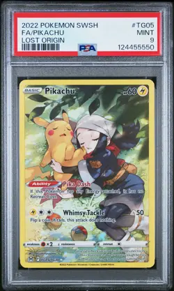 2022 POKEMON SWORD & SHIELD LOST ORIGIN #TG05 FULL ART/PIKACHU PSA 9 - Image 1