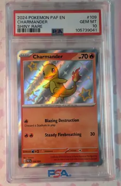PSA 10 Charmander Shiny Rare 109/091 Pokemon Paldean Fates English Gem Mint - Image 1