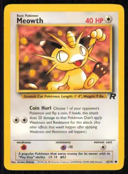 Meowth 62/82 Common Team Rocket Pokemon Unlimited Lightly Played - Image 1