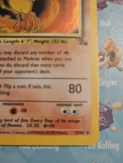 Pokemon TCG Moltres 12/62 Fossil 1st Edition Card - Image 5