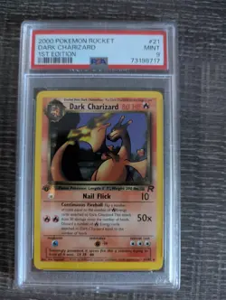 PSA 9 MINT 1st Edition 2000 Pokemon Dark Charizard 21/82 Non Holo Team Rocket - Image 1