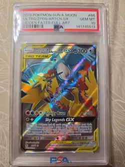 2019 POKEMON SUN & MOON HIDDEN FATES FA/MOLTRES & ZAPDOS & ARTICUNO GX PSA 10 - Image 1