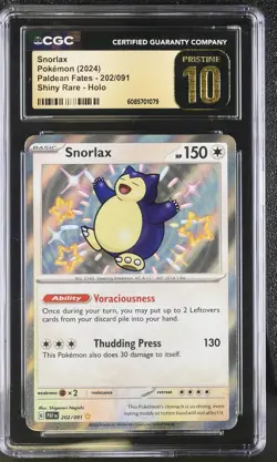2024 Pokemon Paldean Fates Shiny Rare Snorlax #202/091 Holo CGC Pristine 10 - Image 1