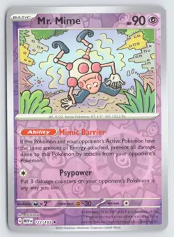 Mr. Mime 122/165 Pokemon 151 Reverse Holo Rare Near Mint - Image 1