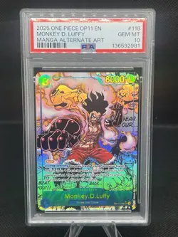 2025 ONE PIECE OP11-118 MONKEY D LUFFY MANGA ALT ART English PSA 10 GEM MINT - Image 1