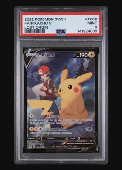2022 POKEMON SWORD & SHIELD LOST ORIGIN #TG16 FULL ART/PIKACHU V PSA 9 - Image 1