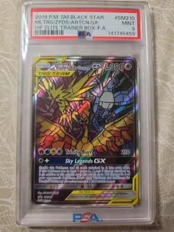 PSA 9 Moltres & Zapdos & Articuno GX SM210 Hidden Fates ETB Promo Pokemon Card - Image 1