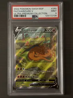 2022 POKEMON SWSH BLACK STAR PROMO #260 FULL ART/CHARIZARD V PSA 9 - Image 1