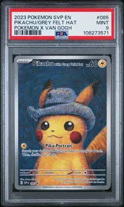 2023 POKEMON SVP EN-SV BLACK STAR PROMO #085 PIKACHU WITH GREY FELT HAT PSA 9 - Image 1