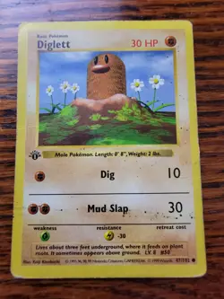 Diglett 47/102 1st Edition Shadowless Base Set Pokemon Card Game 1999 WOTC PL - Image 1