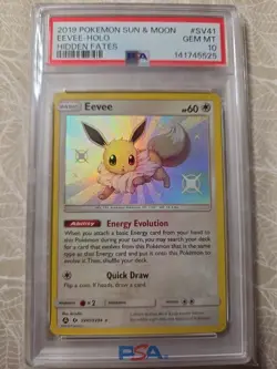 2019 POKEMON SUN & MOON HIDDEN FATES #SV41 EEVEE-HOLO PSA 10 - Image 1