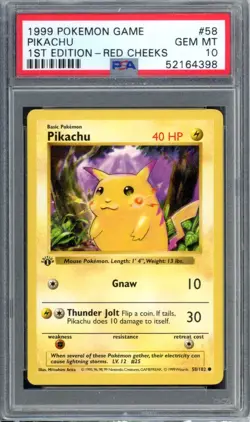 1999 Pokemon Pikachu 1st Edition Base Set Red Cheeks 58/102 PSA 10 GEM MT - Image 1