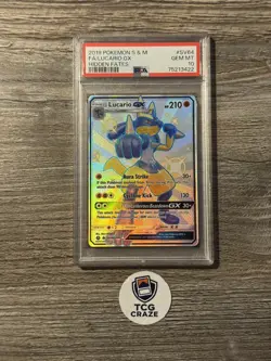 Pokemon Card - Lucario GX Hidden Fates Full Art Gem Mint SV64/SV94 - PSA 10 - Image 1
