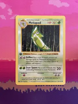 Pokemon Card Metapod Shadowless Base Set 1st Edition Common 54/102 Near Mint - Image 1