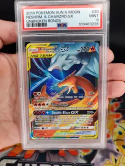 Pokemon TCG Reshiram & Charizard GX Holo Card 20/214 Unbroken Bonds PSA 9 - Image 1