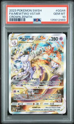 *CHIPPED* 2023 POKEMON SWORD AND SHIELD CROWN ZENITH #GG44 MEWTWO VSTAR PSA 10 - Image 1