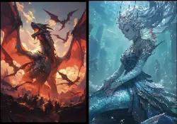 2 Sets MTG EDH Card Sleeves 100 Each Dragon, Mermaid High Quality Images - Image 1