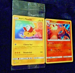 Ash's Pikachu Sm108 Sealed Movie Promo & Charizard Holo 3/70 Pokemon Card Lot LP - Image 1
