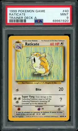 1999 Pokemon TRAINER DEC A Brock's Red Back Raticate #40 PSA 9 MINT LOW POP - Image 1