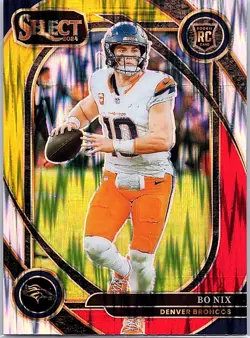 2024 Panini Select - Club Level Bo Nix #221 Red & Yellow Shock Prizm (RC) - Image 1