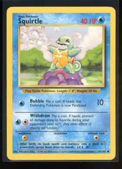 Squirtle 63/102 Base Set Common Pokemon Card LP - Image 1