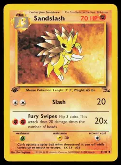 SANDSLASH 41/62 VINTAGE UNCOMMON FOSSIL POKEMON 1ST EDITION NM - Image 1