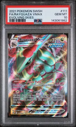 2021 Pokemon Sword & Shield Evolving Skies #111 Fa/Rayquaza Vmax PSA 10 - Image 1