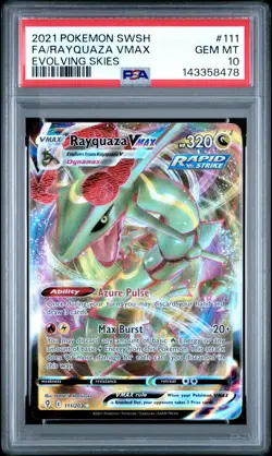 2021 Pokemon Sword & Shield Evolving Skies #111 Fa/Rayquaza Vmax PSA 10 - Image 1