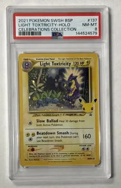 2021 POKEMON SWSH PROMO CELEBRATIONS COLLECTION LIGHT TOXTRICITY HOLO PSA 8 NMMT - Image 1