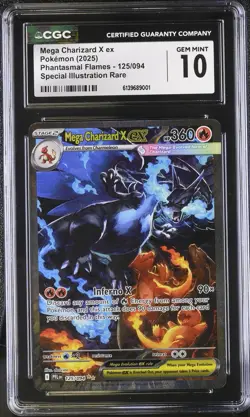 Pokemon TCG Mega Charizard X EX 125/094 Phantasmal Flames SIR CGC 10 360 HP 90× - Image 1