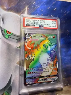 Pokemon SWSH Champion's Path 074/073 Charizard Vmax Secret Rainbow PSA 9 - Image 1