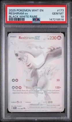 2025 POKEMON WHT EN-WHITE FLARE BLACK WHITE RARE #173 RESHIRAM EX PSA 10 - Image 1