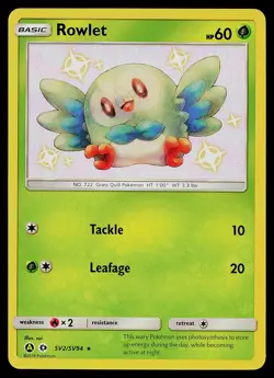 Pokemon Card - Rowlet Hidden Fates SV2/SV94 Shiny Holo Rare - Image 1