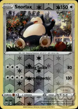 Snorlax 140/202 R Sword & Shield Pokemon Reverse Holo NM/M - Image 3