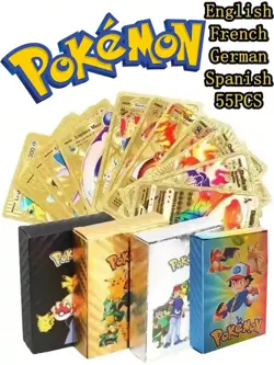 pokemon 55pcs One Box Cards Gold Silver Black Colorful Vmax GX Vstar - Image 1