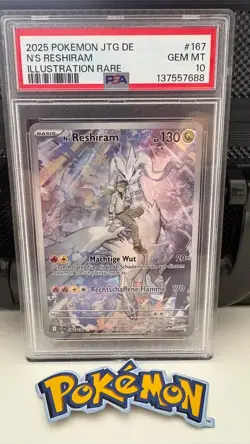 PSA 10 #167 N'S RESHIRAM ILLUSTRATION RARE 2025 POKEMON JTG GERMAN HOLO - Image 1